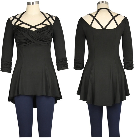 Tops - Stretchy Cross Cross 3/4 Sleeve Top